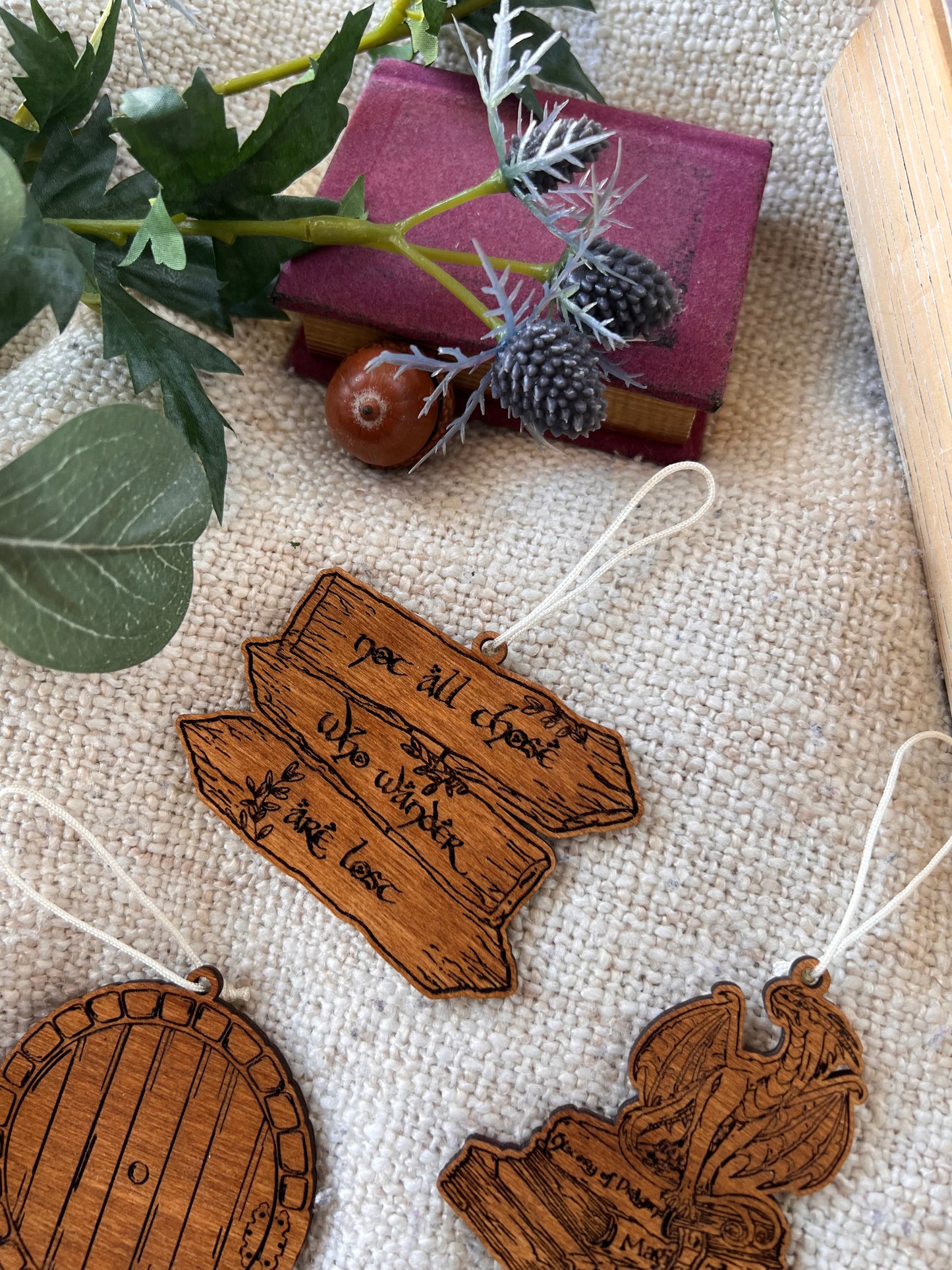 Wooden bookish ornament