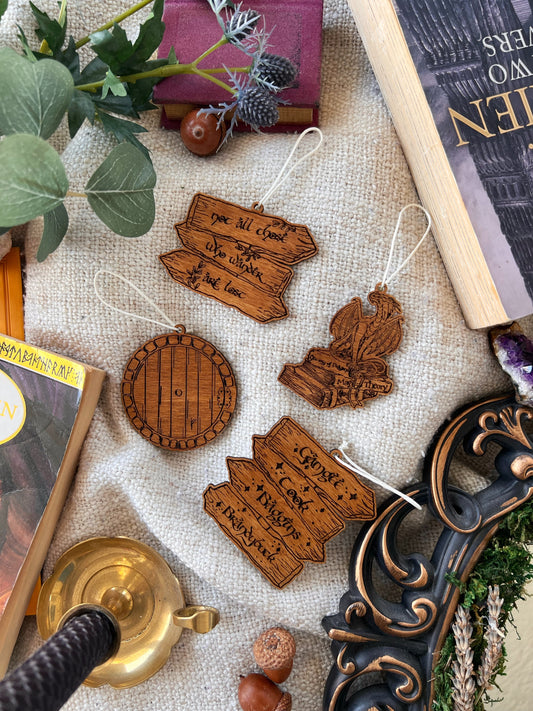 Wooden bookish ornament