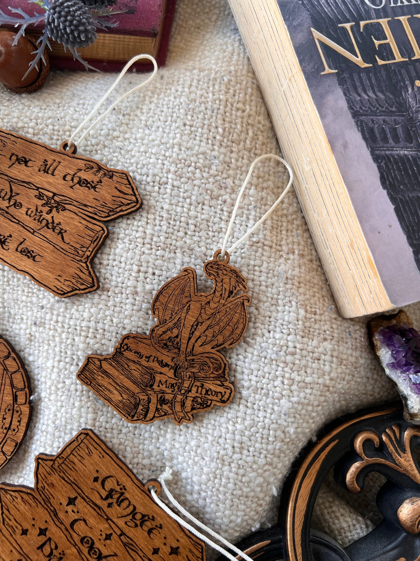 Wooden bookish ornament