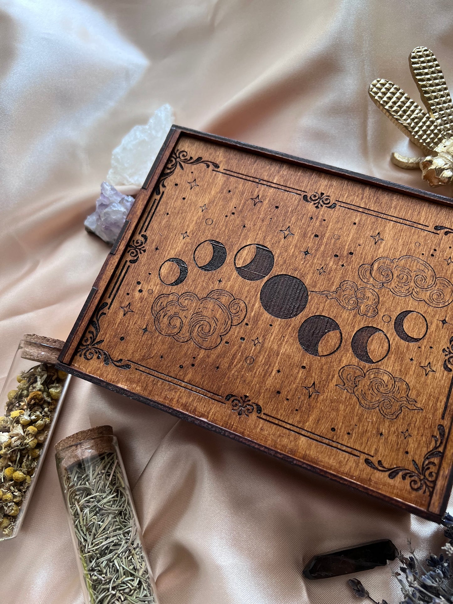 Wooden Tarot Box (moon phases)