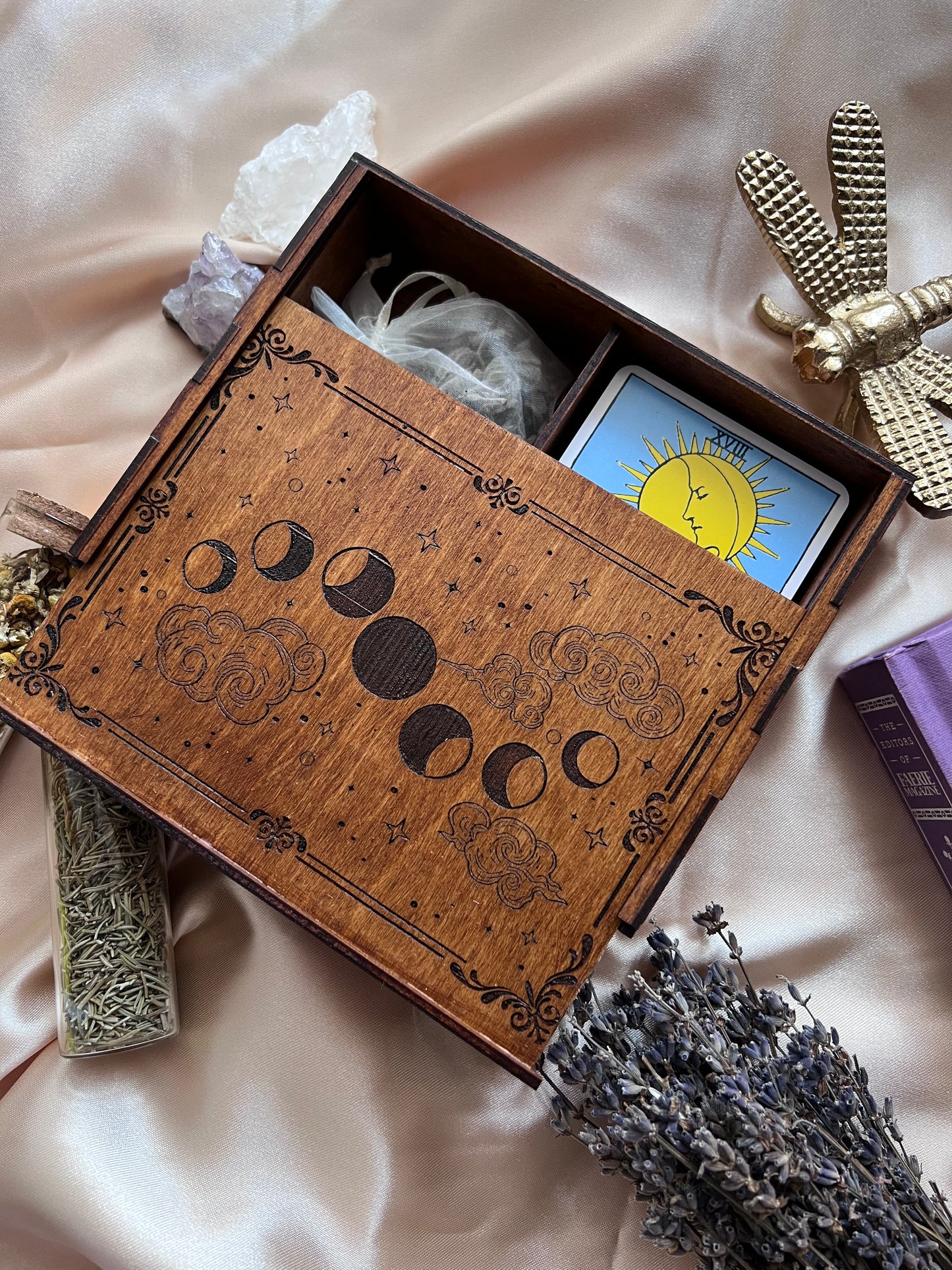 Wooden Tarot Box (moon phases)