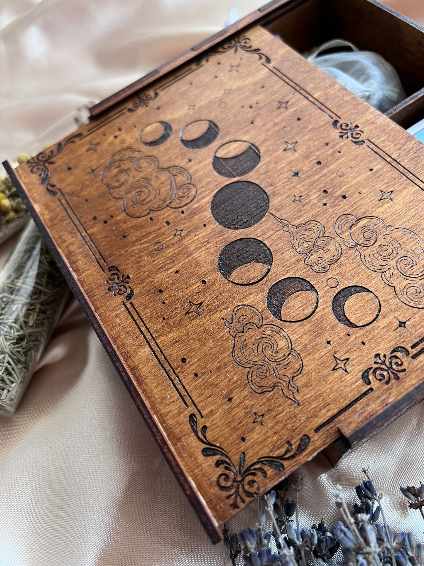 Wooden Tarot Box (moon phases)