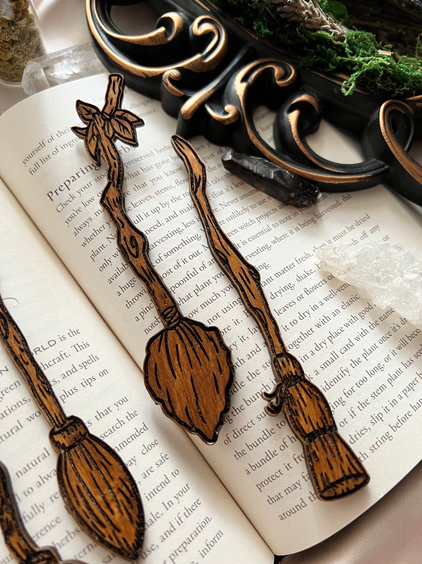 Broomsticks wooden bookmarks