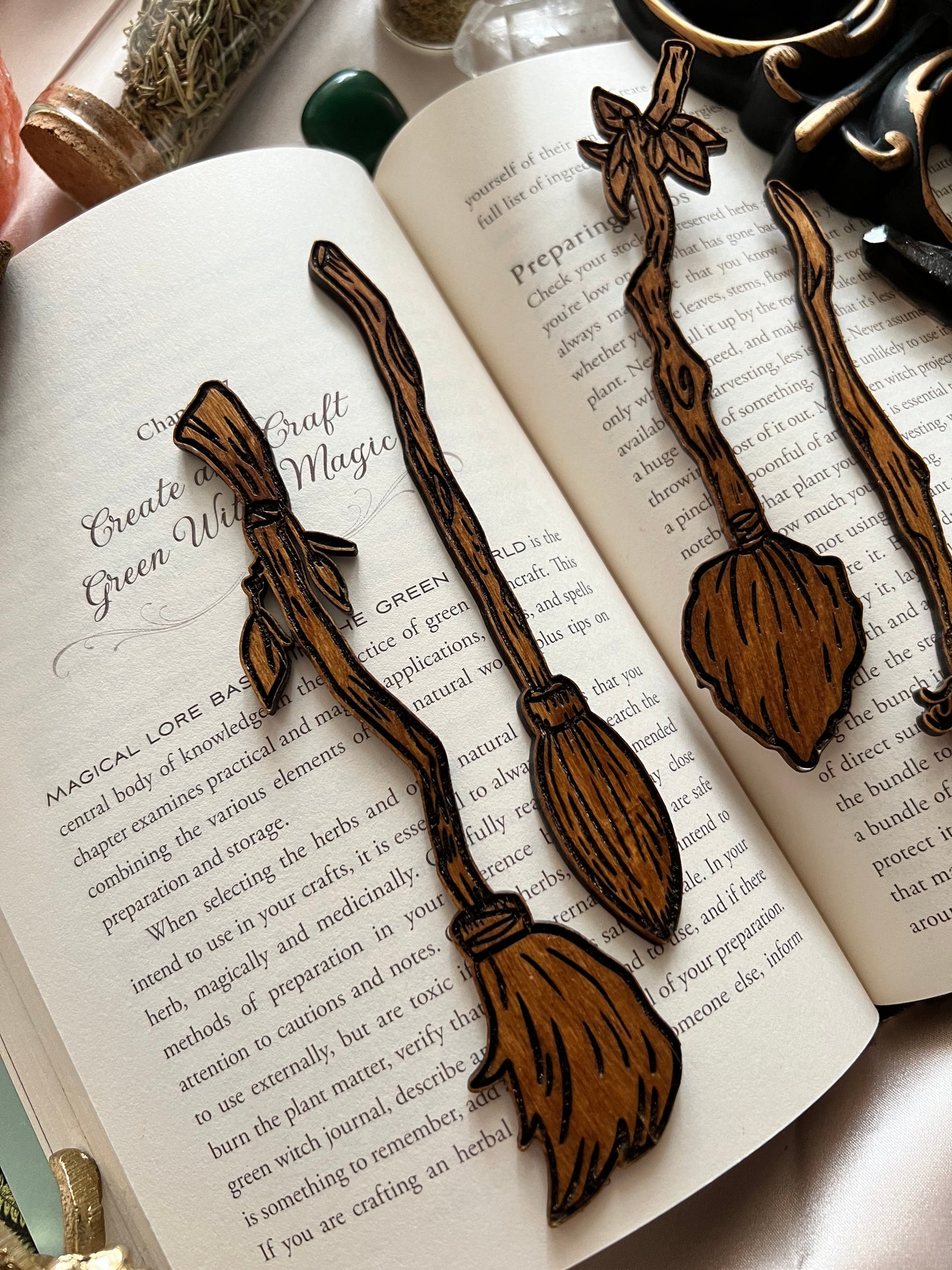 Broomsticks wooden bookmarks