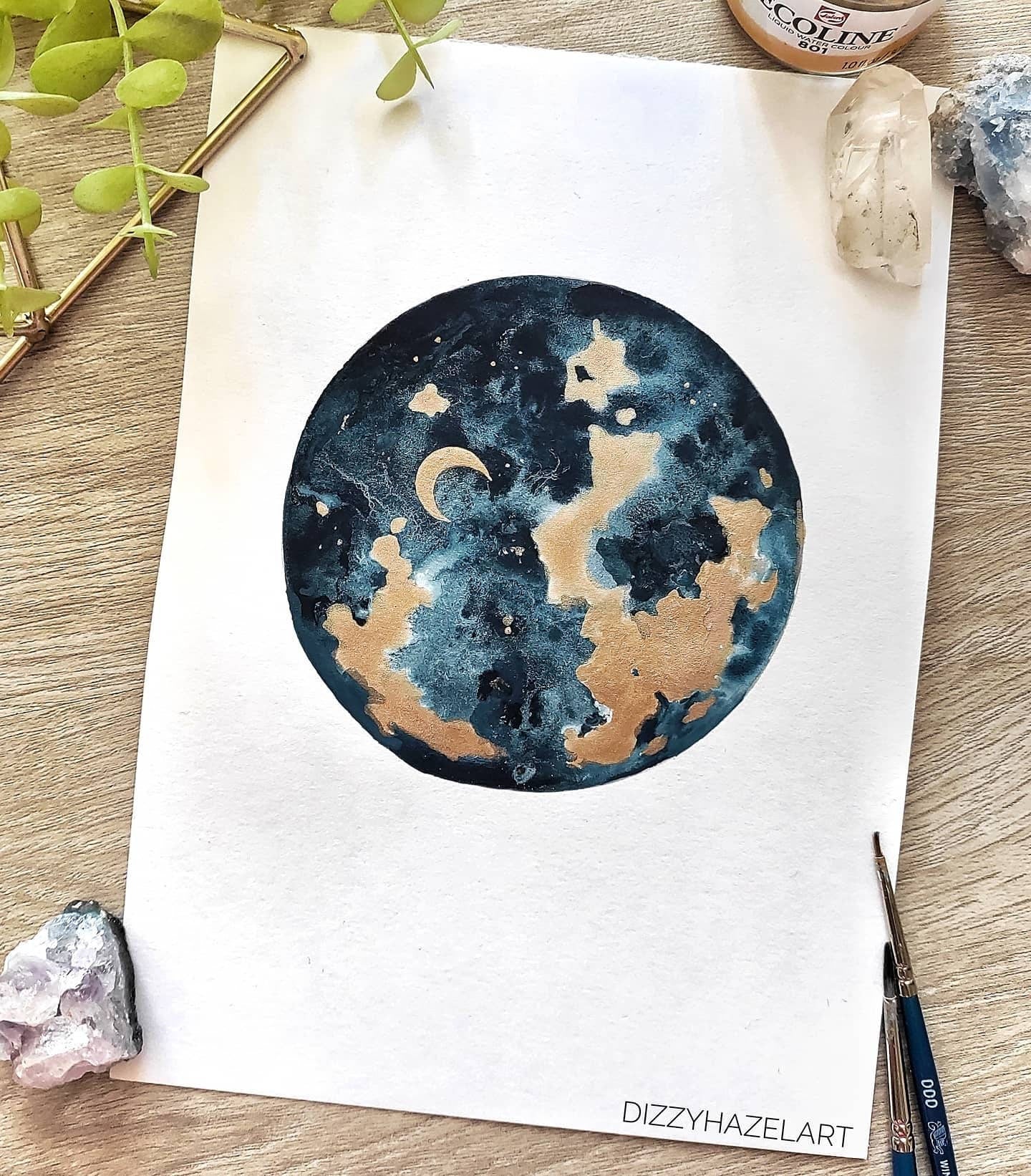 Little golden moon prints handembellished with gold ink