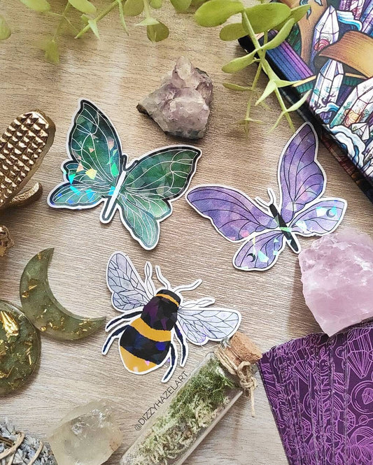 Vinyl Holographic Butterfly and Bee Stickers